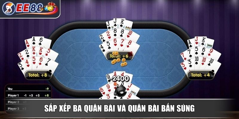 Game Xập Xám - Chiến Thuật Bất Bại Dành Cho Người Mới 4 Sắp xếp ba quân bài và quân bài bắn súng