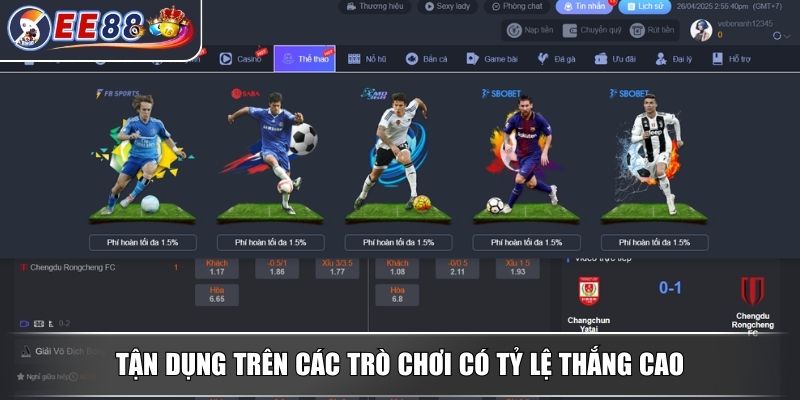 Hoàn Trả 2.8% Mỗi Ngày Nhận Tiền Về Tài Khoản Mỗi Ngày Từ EE88 4 Tận dụng trên các trò chơi có tỷ lệ thắng cao