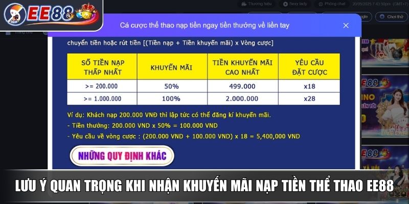 Nạp Tiền Chơi Thể Thao EE88 Nhận Tối Đa 2.000.000 VNĐ Cực Hot 4 Lưu ý quan trọng khi nhận khuyến mãi nạp tiền thể thao EE88