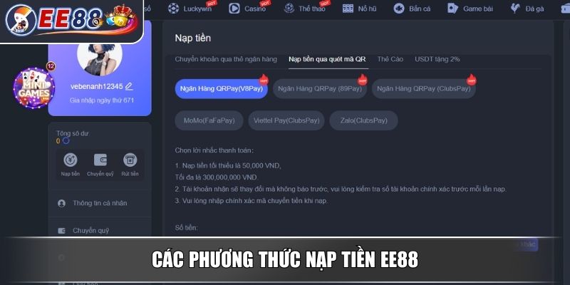 Nạp Tiền EE88 - Quy Trình Nạp Tiền An Toàn Và Đơn Giản 2 Các phương thức nạp tiền EE88