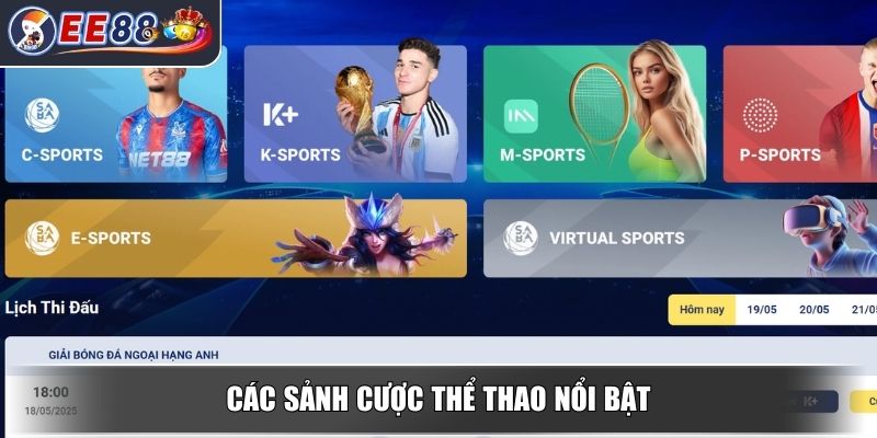 Thể Thao EE88 - Điểm Đến Hàng Đầu Cho Người Chơi Hiện Đại 3 Các sảnh cược thể thao nổi bật