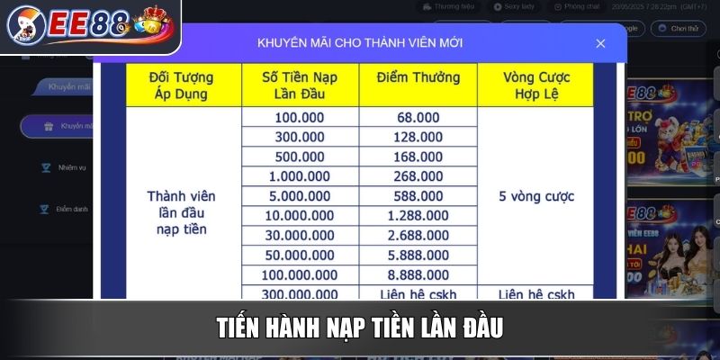 Thưởng Nạp Lần Đầu Lên Đến 68.888.000 VNĐ Cho Bạn Mới EE88 3 Tiến hành nạp tiền lần đầu